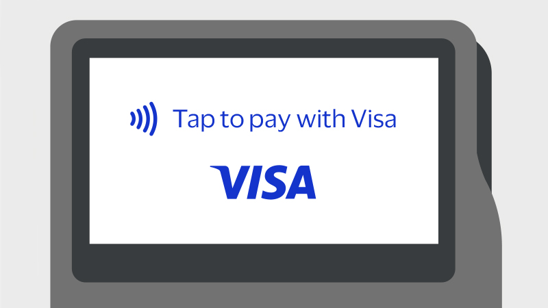 Tap to Pay with Visa contactless symbol with Visa logo.